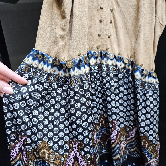 Lulumari Boho Maxi Dress with Suede Upper Empire Waist Halter Neck Size L - Picture 8 of 9